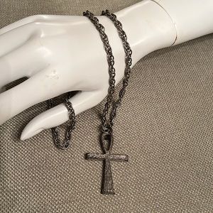 Heavy Cross Key of Life Egyptian Ankh necklace.  Unisex.  Pewter tone.